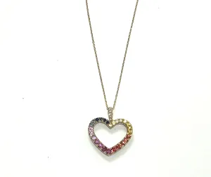 Gold Rainbow Sapphire Heart Necklace