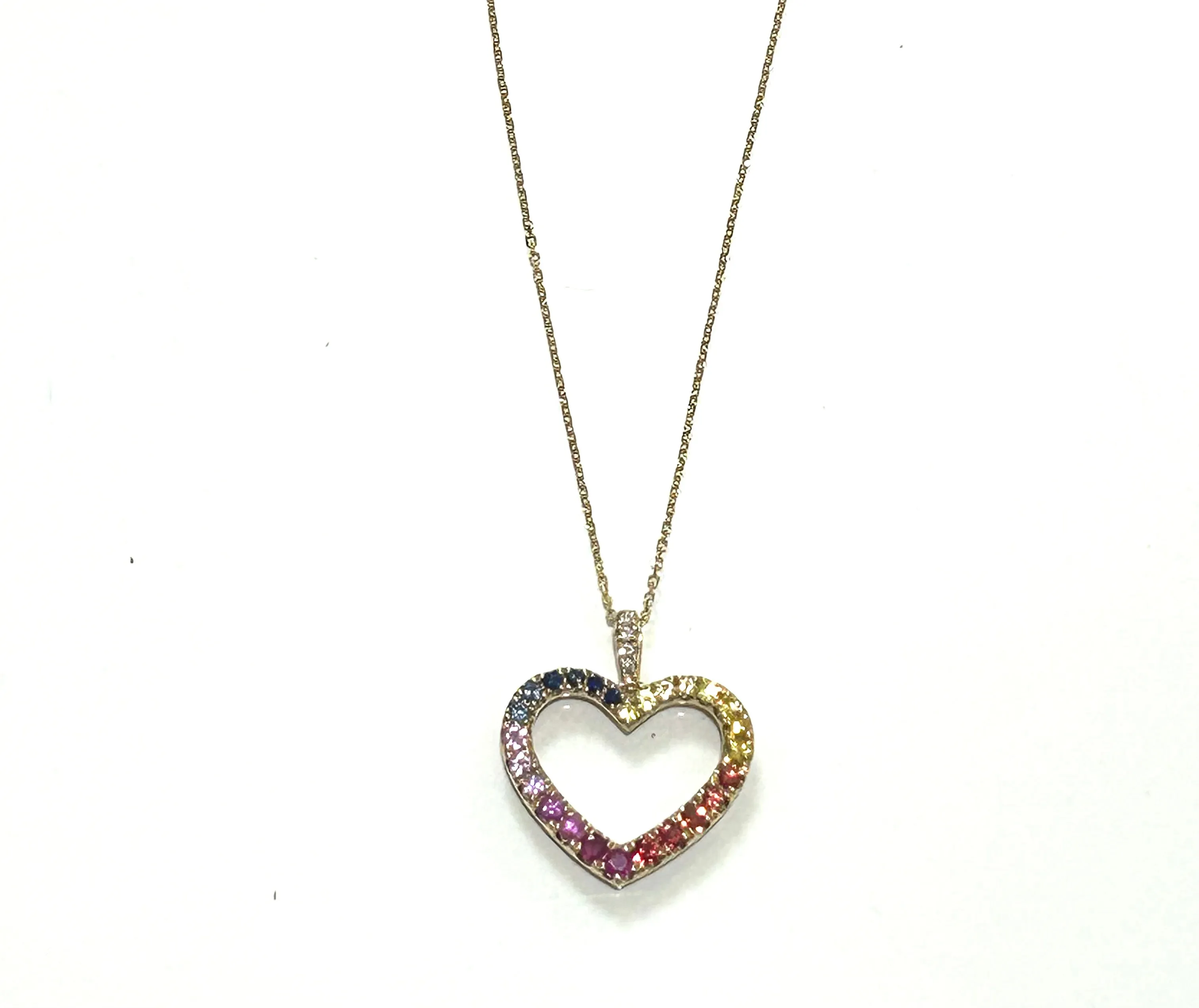 Gold Rainbow Sapphire Heart Necklace