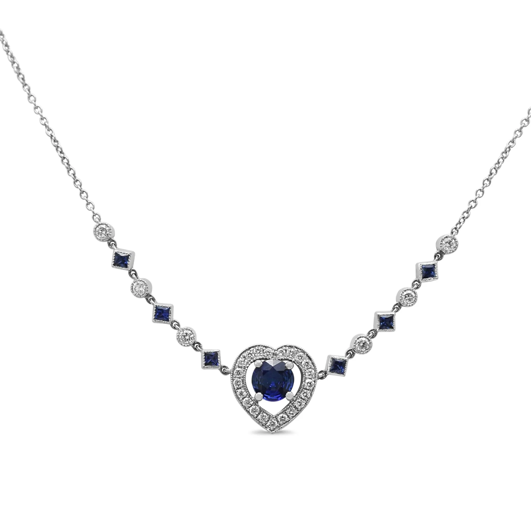 Handmade Sapphire & Diamond Set 18" Fancy Necklace