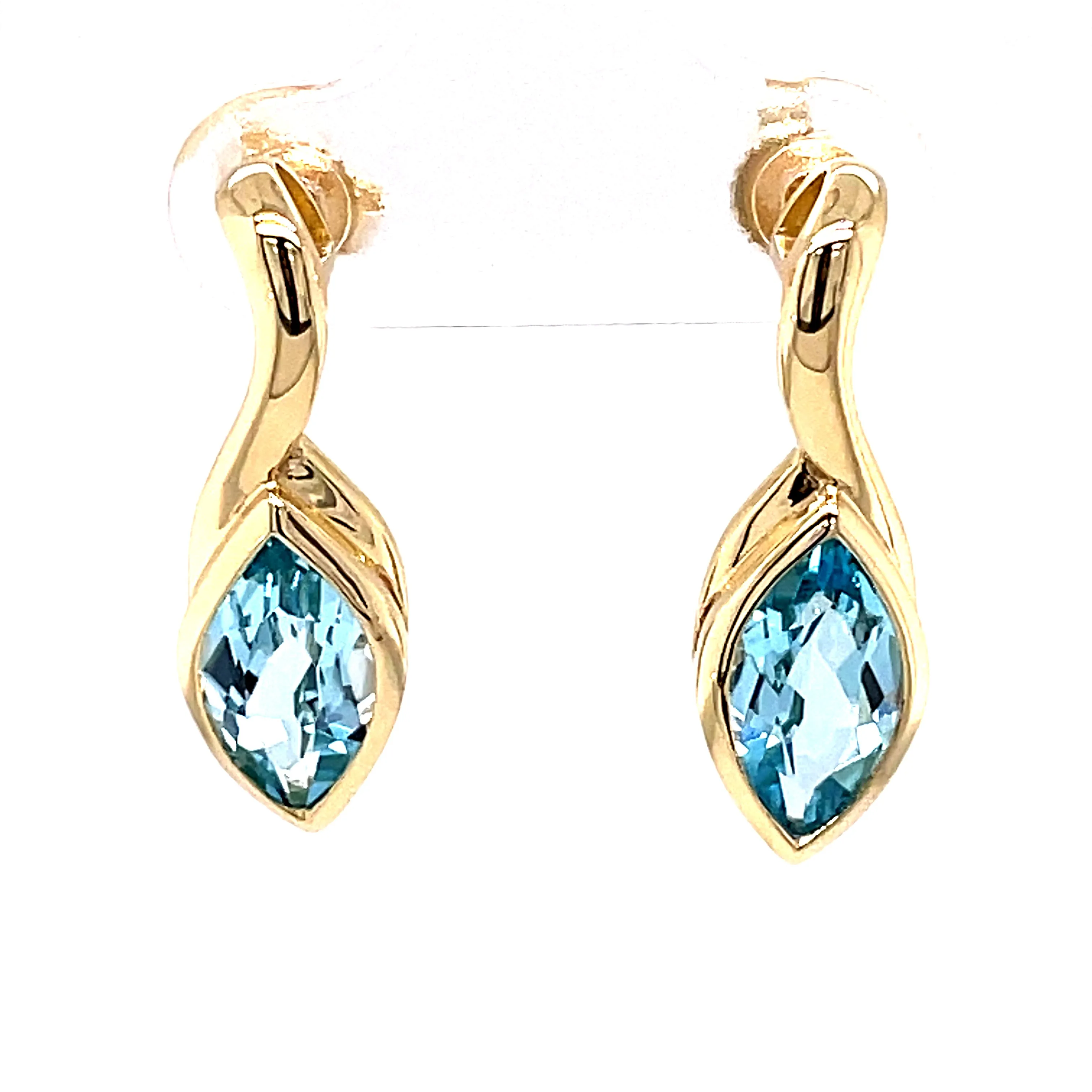 Kaleidoscope Marquee Blue Topaz Yellow Gold Stud Drops