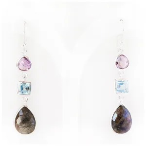 Labradorite, Topaz and Amethyst Drop Earrings