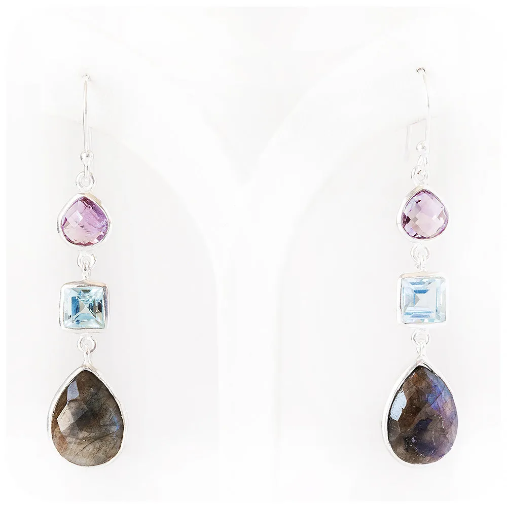 Labradorite, Topaz and Amethyst Drop Earrings