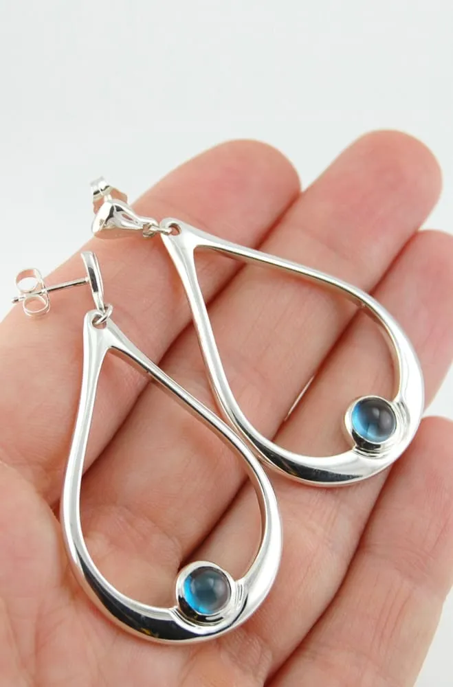 Large Teardrop Earrings: Blue Topaz Drop Earrings In Sterling Silver