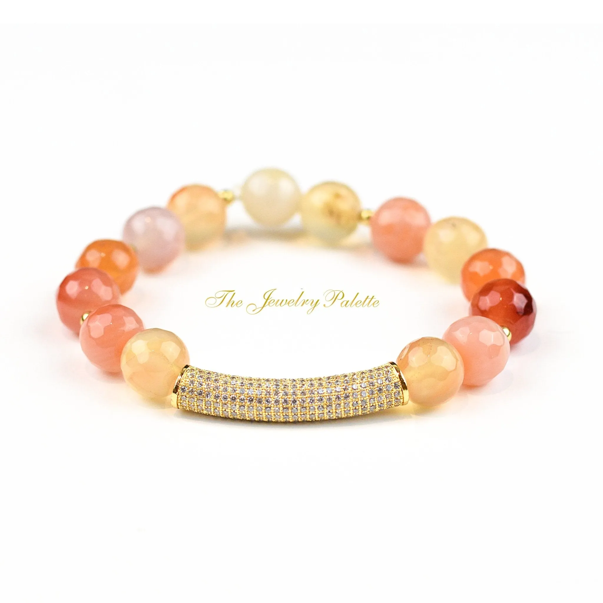 Maya agate and zircon studded gold beads stretch bracelets