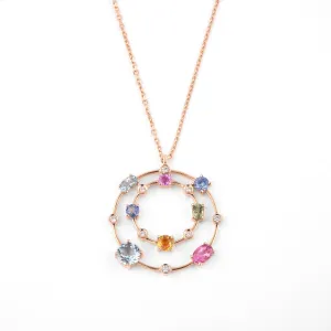 Multi coloured gemstones 18k rose gold pendant