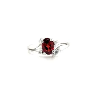 Oval Garnet Bypass Ring with Two Side Diamonds in 14K White Gold