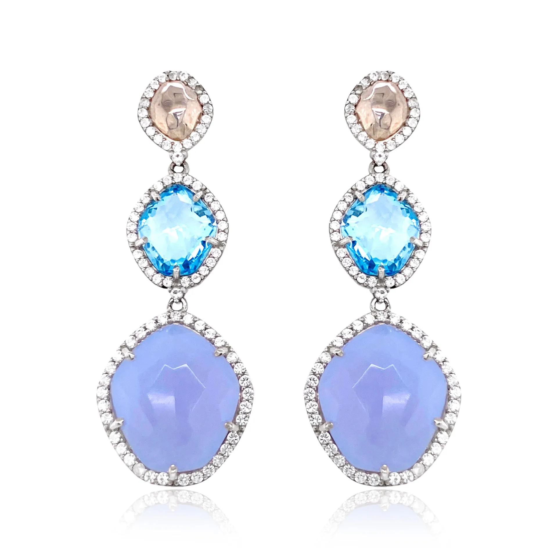 PANORAMA Earrings (1260) - Blue Topaz, Blue Chalcedony / SS