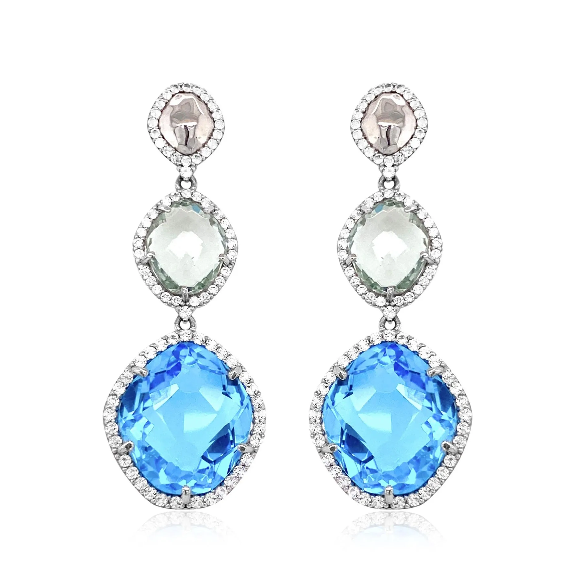 PANORAMA Earrings (1260) - Blue Topaz, Prasiolite / SS