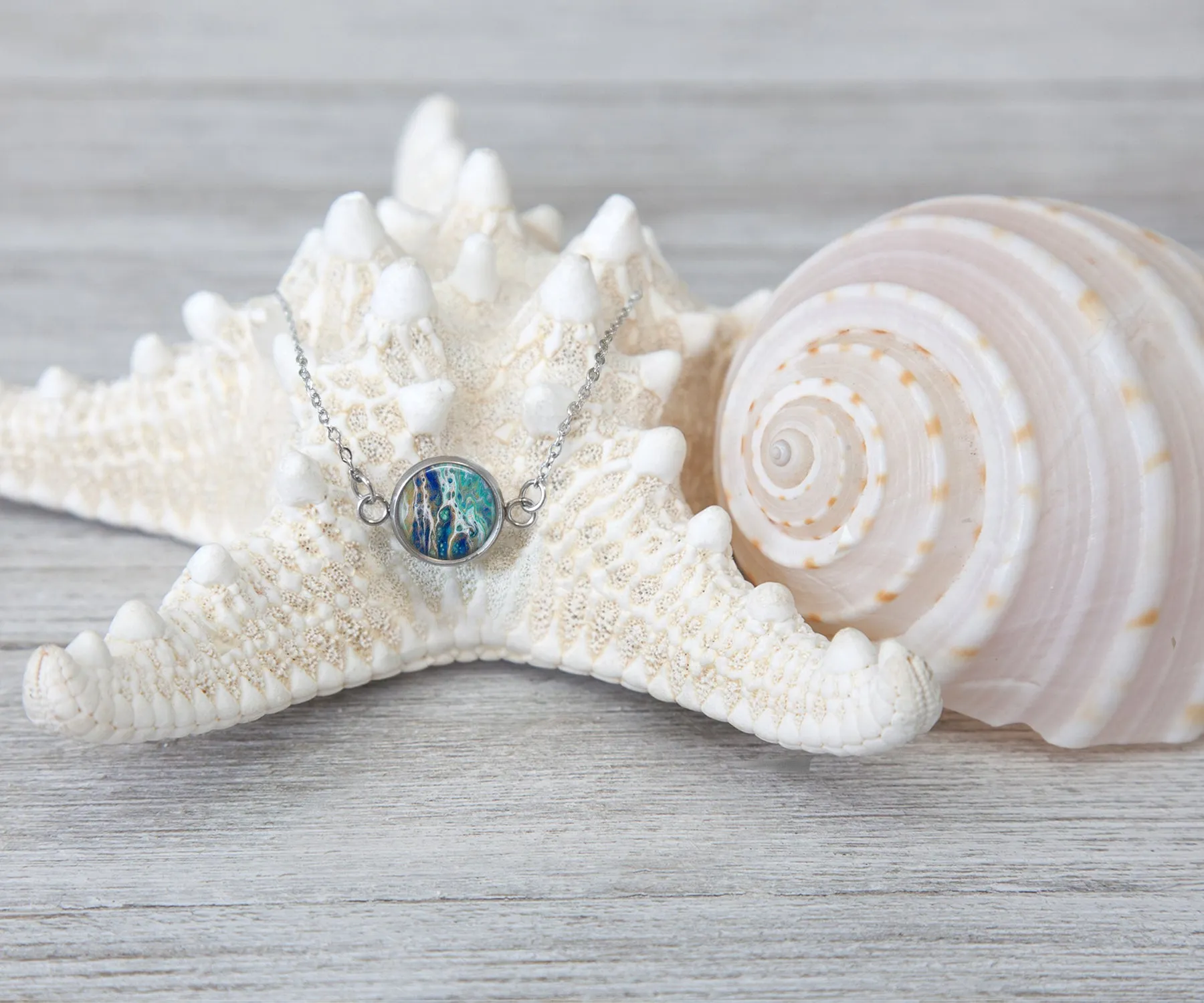 Sapphire Shores Small Circle Necklace | Beach Jewelry | Handmade