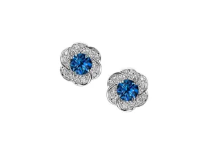 Silver London Blue Topaz Flower Stud Earrings