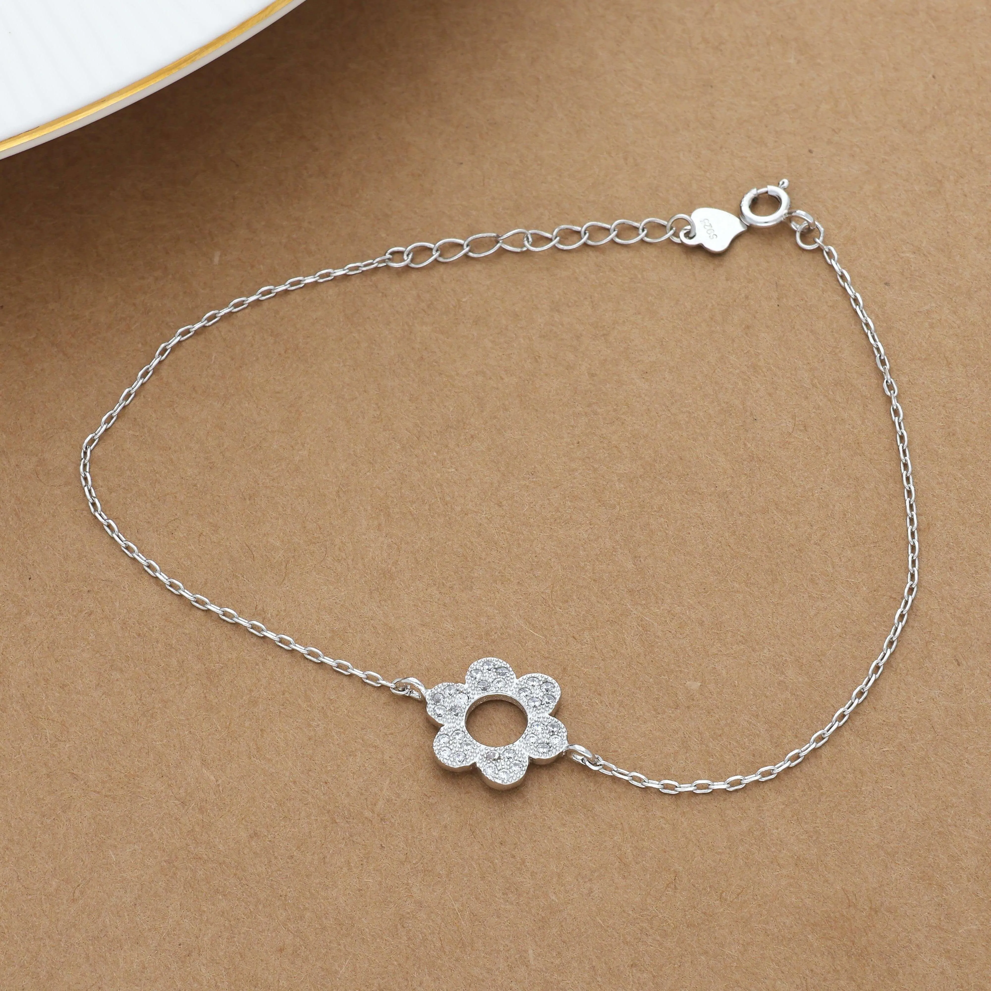 Simple Floral Silver Bracelet