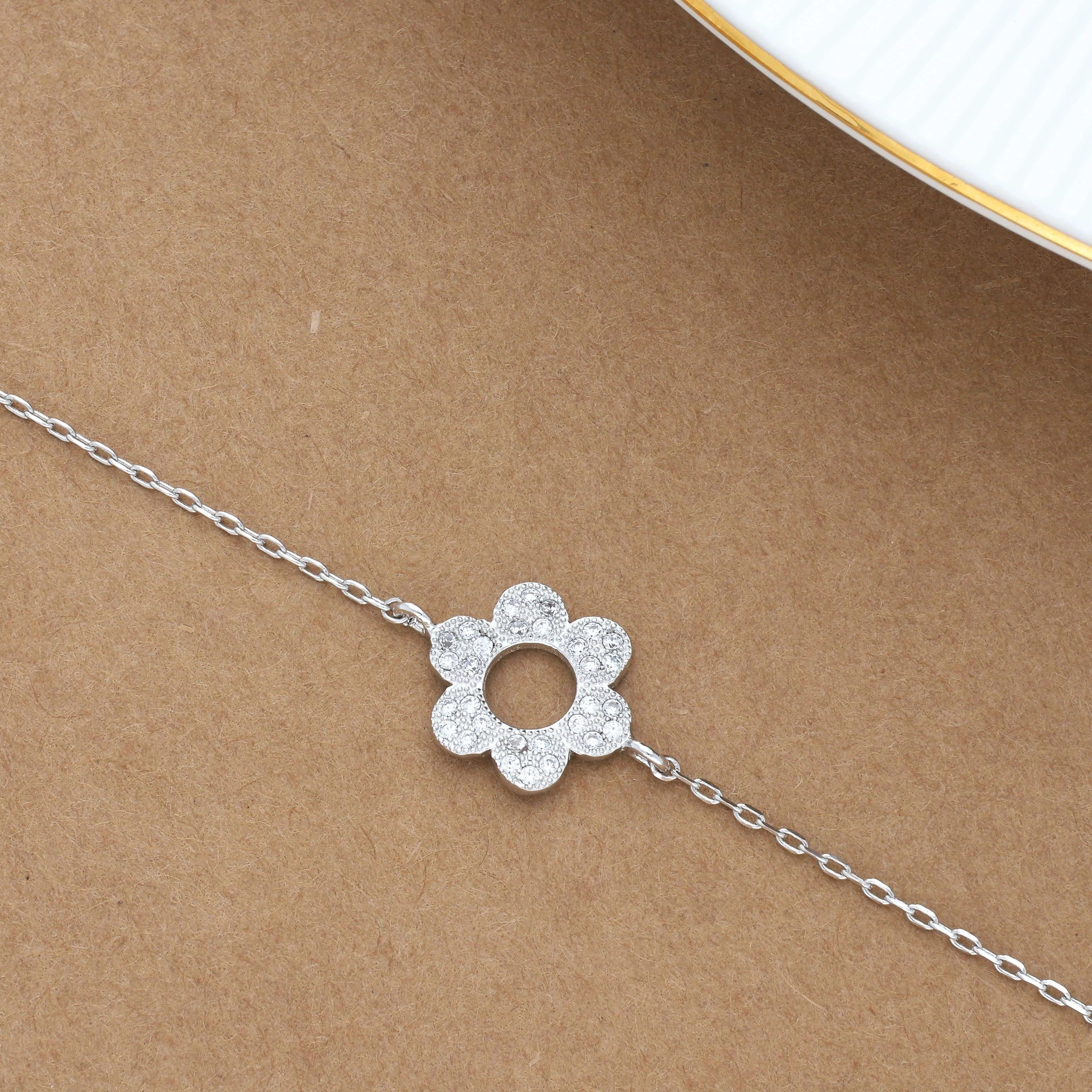 Simple Floral Silver Bracelet