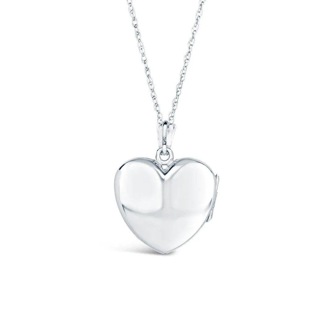 Solid White Gold Heart Diamond Locket