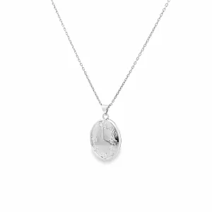 Sterling Silver Floral Oval Locket Necklace