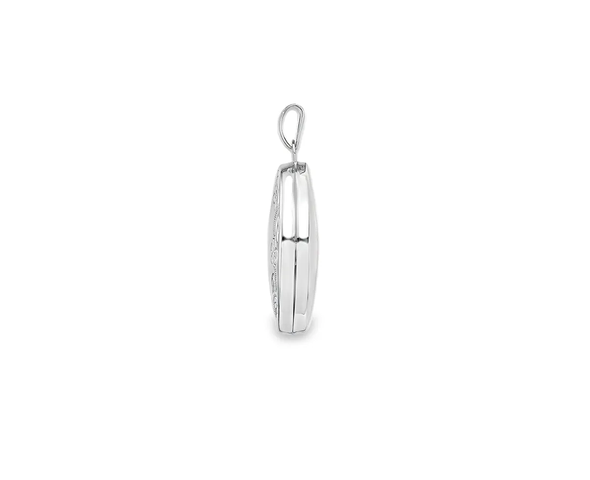 Sterling Silver Floral Oval Locket Necklace