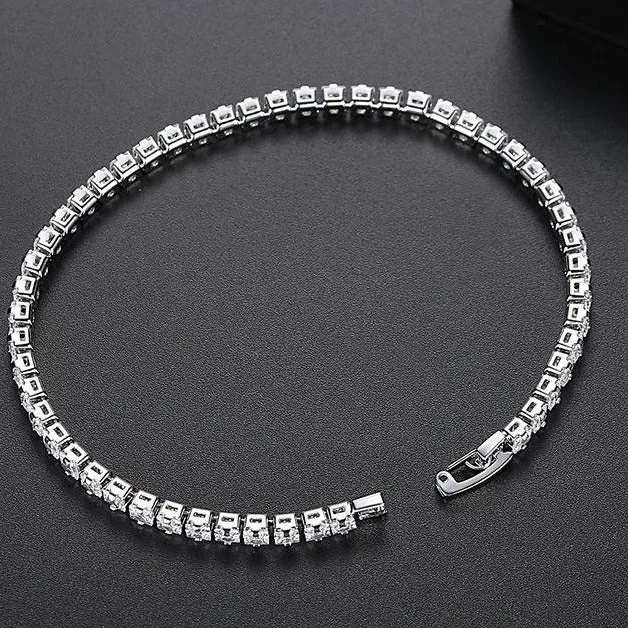 Sterling Silver Tennis Link Bracelet with Certified CZ Stones