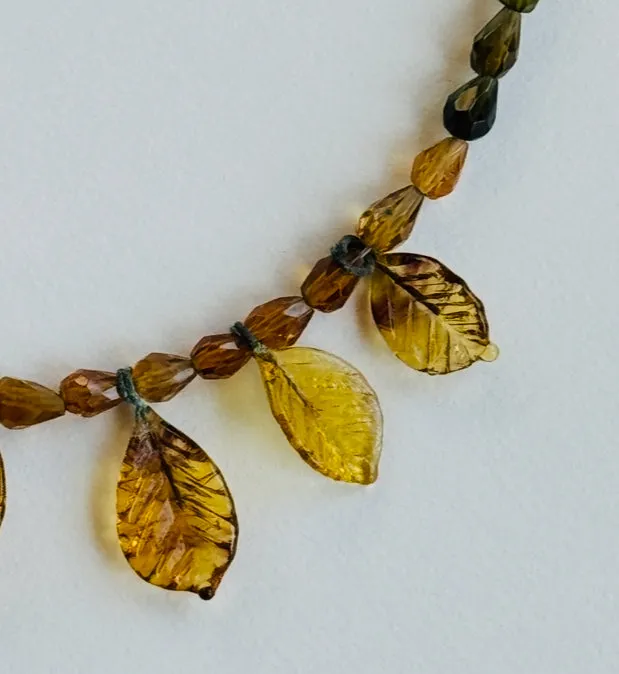 Tourmaline Necklace with Vintage Glass Leaves