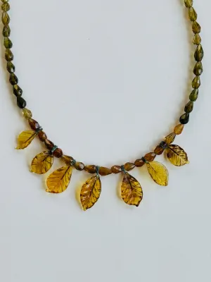 Tourmaline Necklace with Vintage Glass Leaves