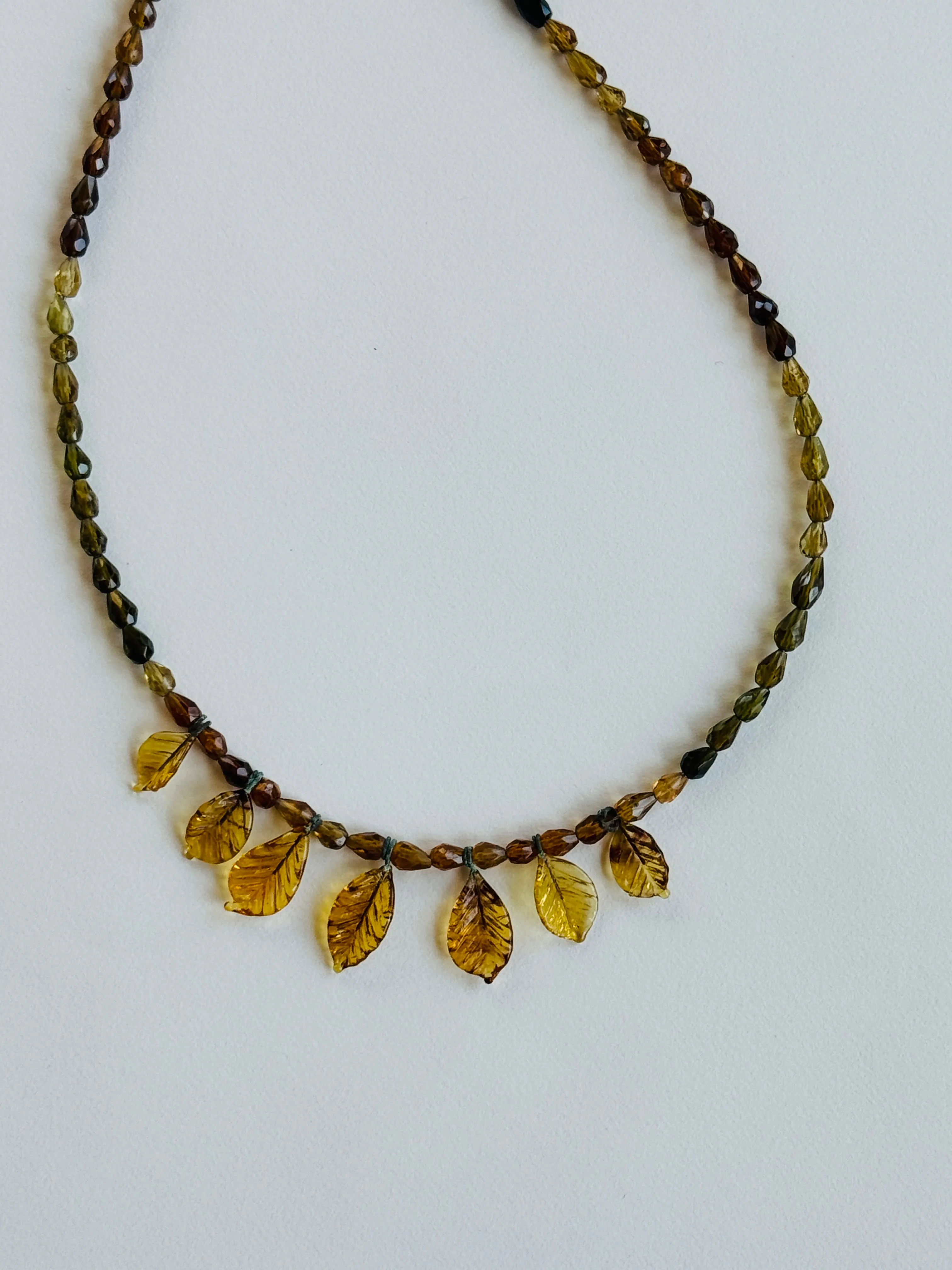 Tourmaline Necklace with Vintage Glass Leaves