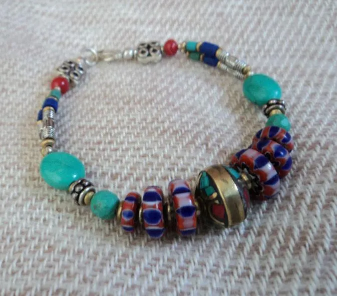 Turquoise, Lapis & Coral Bracelet