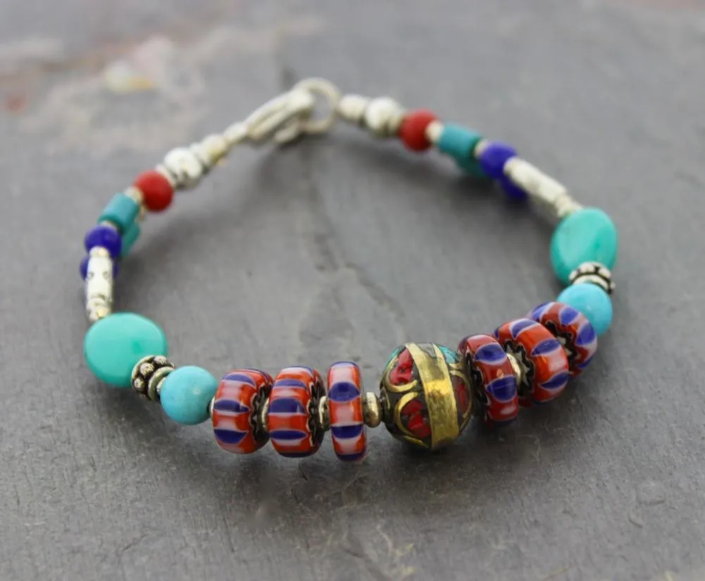 Turquoise, Lapis & Coral Bracelet