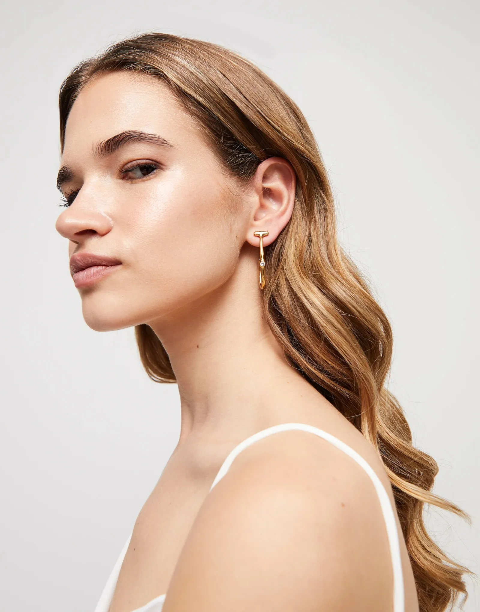 UNOde50 18K Gold-plated Hoop Earrings with White Topaz