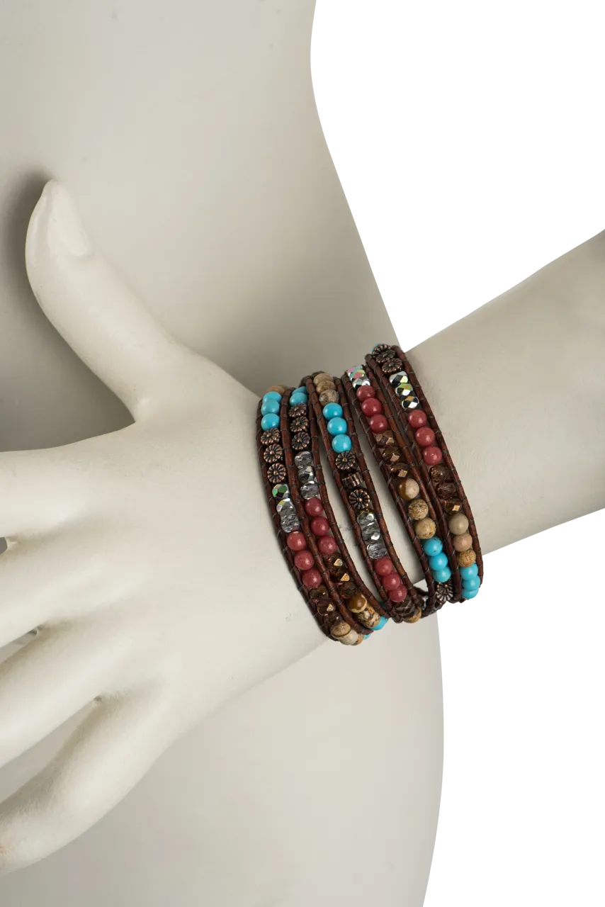 Wrapped To Wear Turquoise and Coral Bead Bracelet